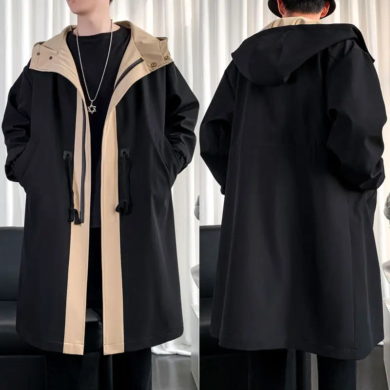 

New 2022 Autumn Winter Fashion Long Trench Coat Men Hooded Windbreaker Casual Loose Overcoat Men's Streetwear Warm Jackets K24
