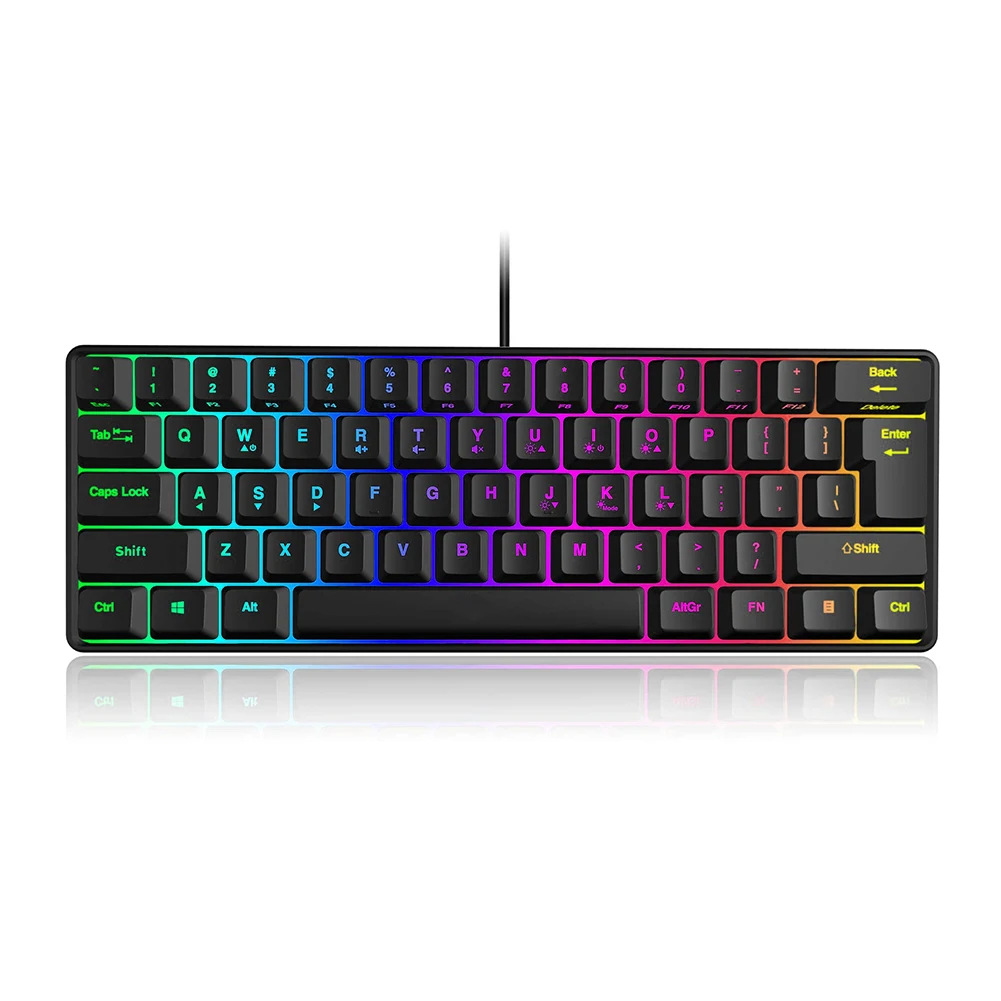 

60% Wired Gaming Keyboard, RGB Backlit Ultra-Compact Mini Keyboard (Black)