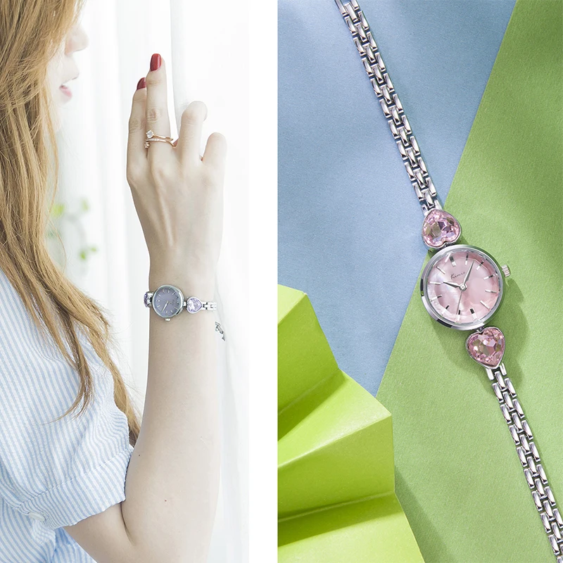 

NO.2 Women Blue Crystal Quartz Watches Multi-cut Face Dial Ladies Dress WristWatch Simple Heart Love Bracelet Watches Woman
