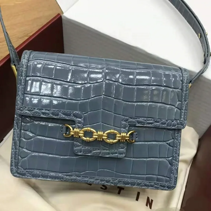 

100% Genuine Leather High Quality Crocodile Pattern Messenger Bag 2021 New Fashion All-match Retro Tofu Bags Luxury Handbags Sac