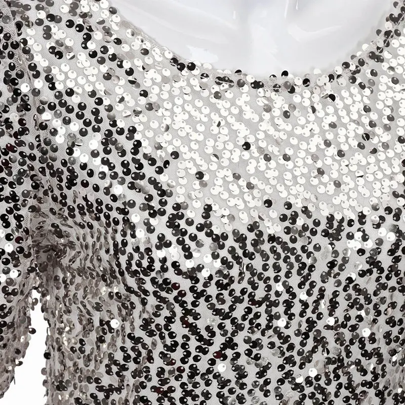 

Women Shiny Stretch Tops Female Sequin Embroidery Five-point Sleeve Loose Blouses 2021 Summer Casual Shirt Plus Size Streetwear