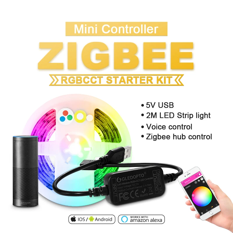 Светодиодная лента ZigBee RGB CCT Mini Control ler DC5V USB кабель работает с Alexa Echos Plus Голосовое