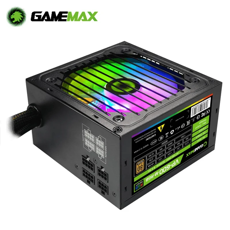 

Блок питания для ПК GameMAX, 600 Вт, полумодульный, 80 + бронзовый, RGB-вентилятор, ATX, полумодульный блок питания, GAMEMAX VP-600-M-RGB