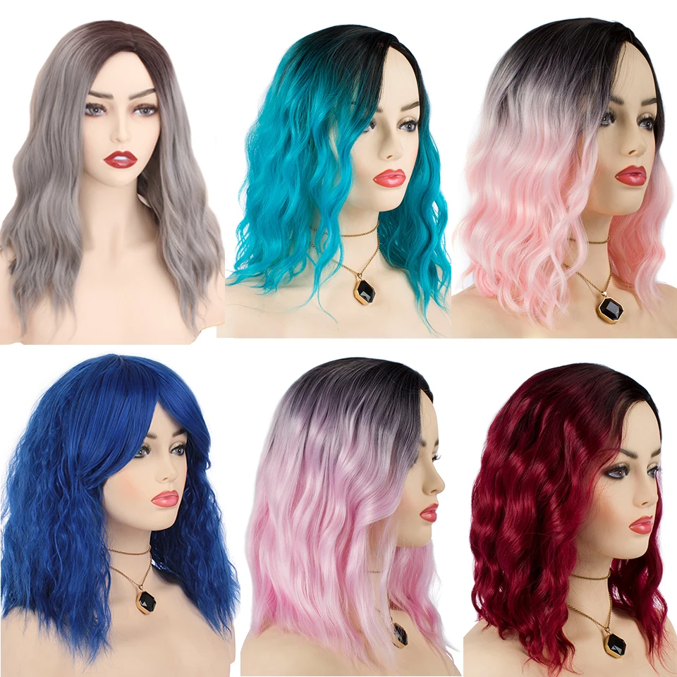 Синтетический парик Leeven 12 дюймов цвет розовый синий женский для косплея короткие - Фото №1