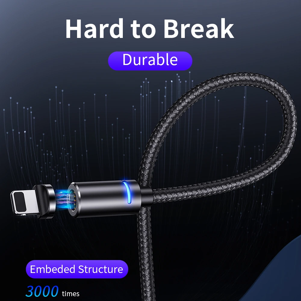 Магнитный кабель Udyr 1 м 2 светодиодный Micro usb Type C зарядный usb-кабель для iPhone X 7 8 XS Max XR