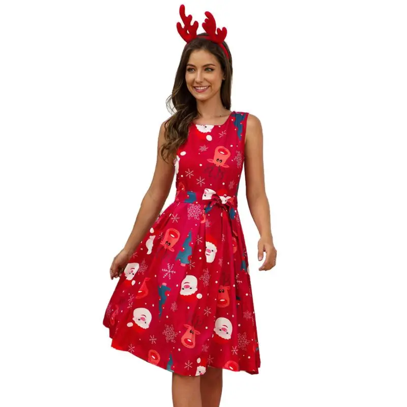 Женское винтажное рождественское платье Санта Клауса размера плюс ретро с