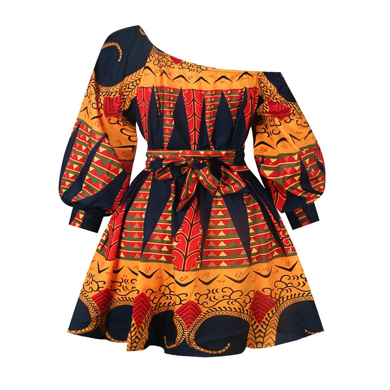 

Vintage African Dashiki Print Dresses Women 2021 Summer Sexy Shoulder Off African Dress Evening Party African Clothes for Women