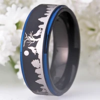 mens 8mm black tungsten ring with engraved wolves in forest mens wedding band engagement odin symbol rings male finger jewelry