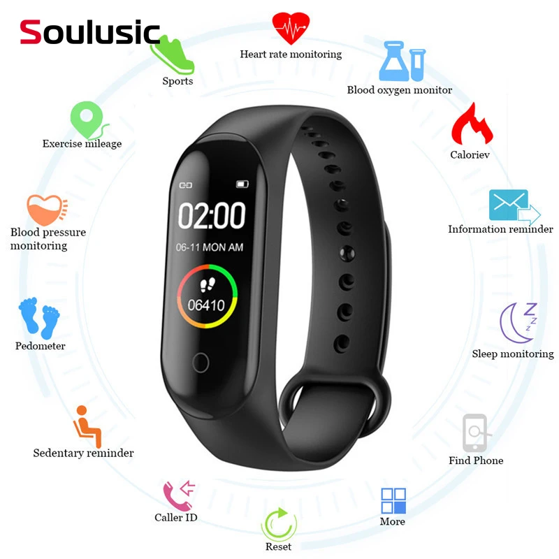 Soulusic M4 смарт-браслет 4 фитнес-трекер часы спортивный браслет пульсометр умный Браслет для измерения артериального давления браслет PK mi band 4