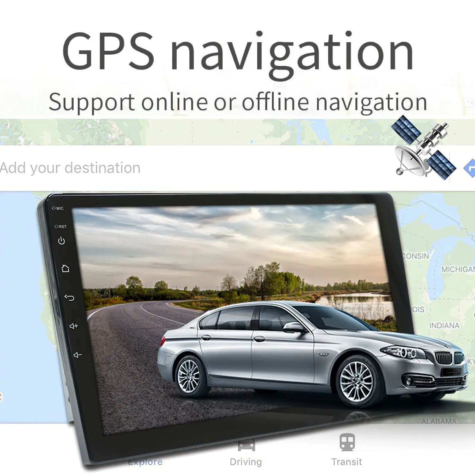 

Автомобильный мультимедийный плеер, универсальная стерео-система на Android, с GPS, Wi-Fi, Bluetooth, FM-радио, большим экраном
