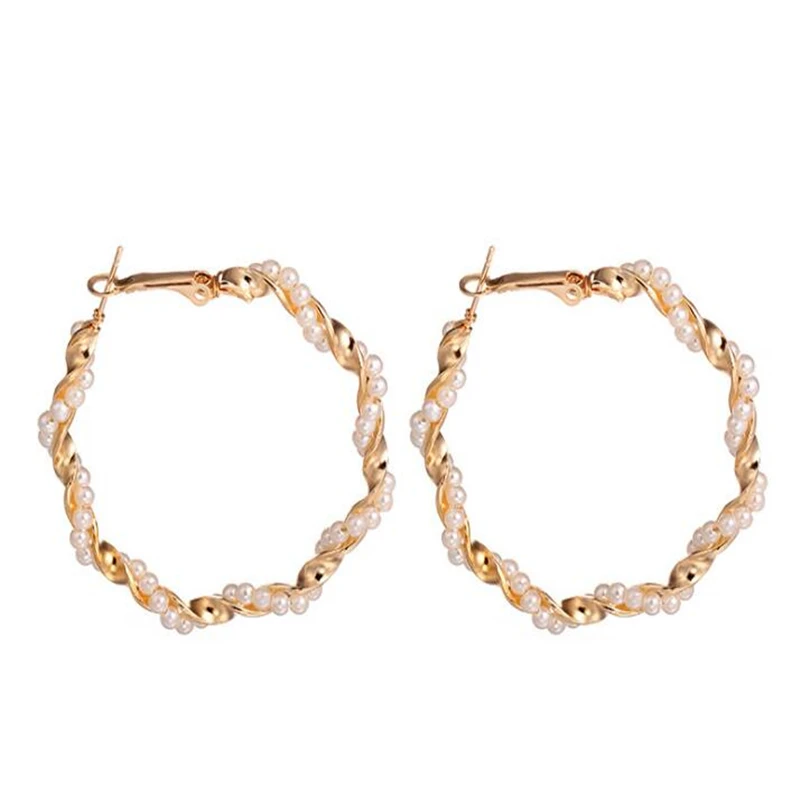 Женские серьги кольца с жемчугом большие в европейском стиле для ночного клуба
