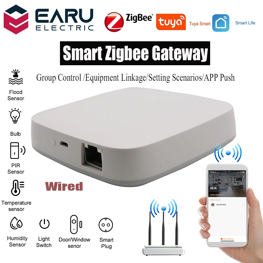 

Проводной Zigbee мост Tuya, хаб с удаленным управлением для умного дома, работает с приложением Alexa Google Home