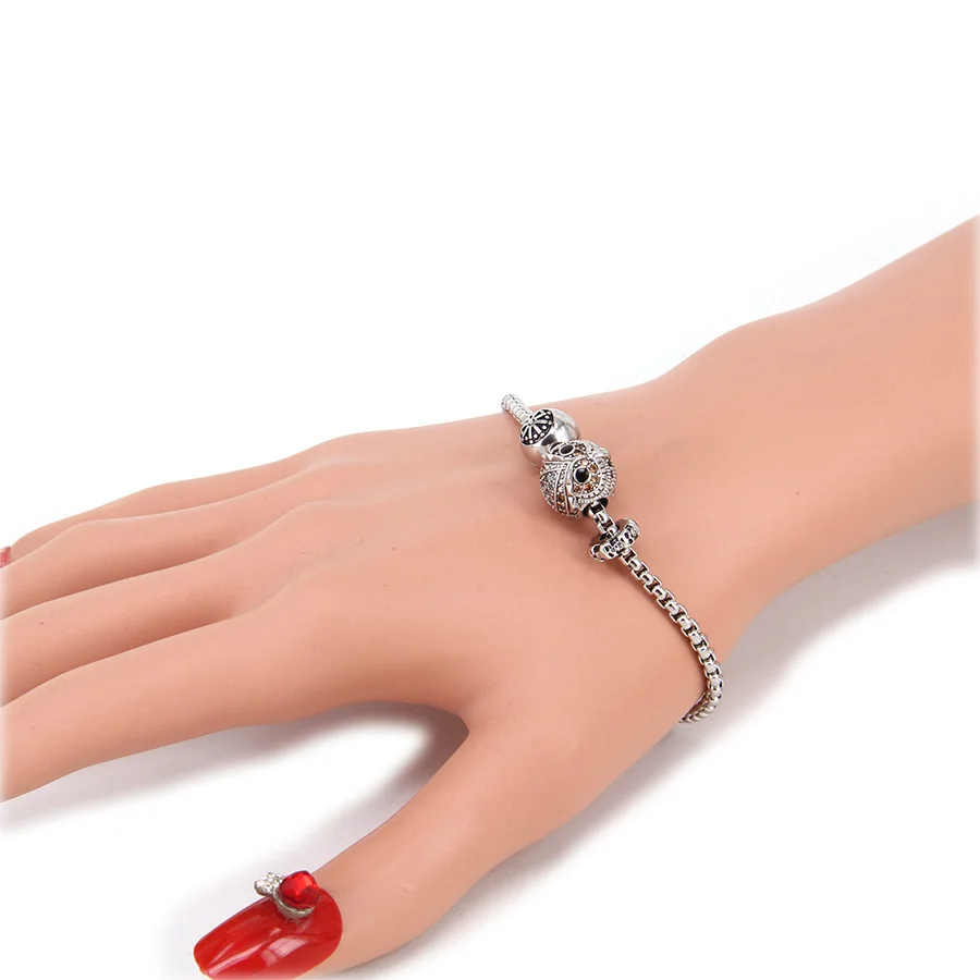 

Thomas KM Bead Bracelet With Owl with Lily Pattern Beads, Rebel Heart Bracelet Punk Jewelry For Men TS KB582