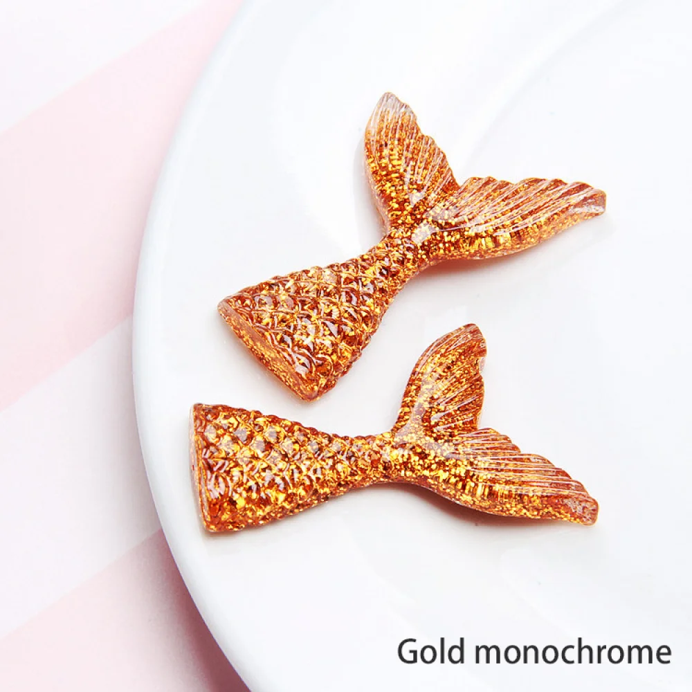 

10Pc Resin Lovely Shiny Fish Tail With Color Plating Flatback Cabochon Scrapbook DIY Embellishments Phone Decoration Accessories