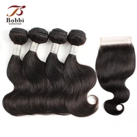 bobbi collection 46 bundle with closure 50gpc brazilian body wave black remy human hair ombre honey blonde hair with closure
