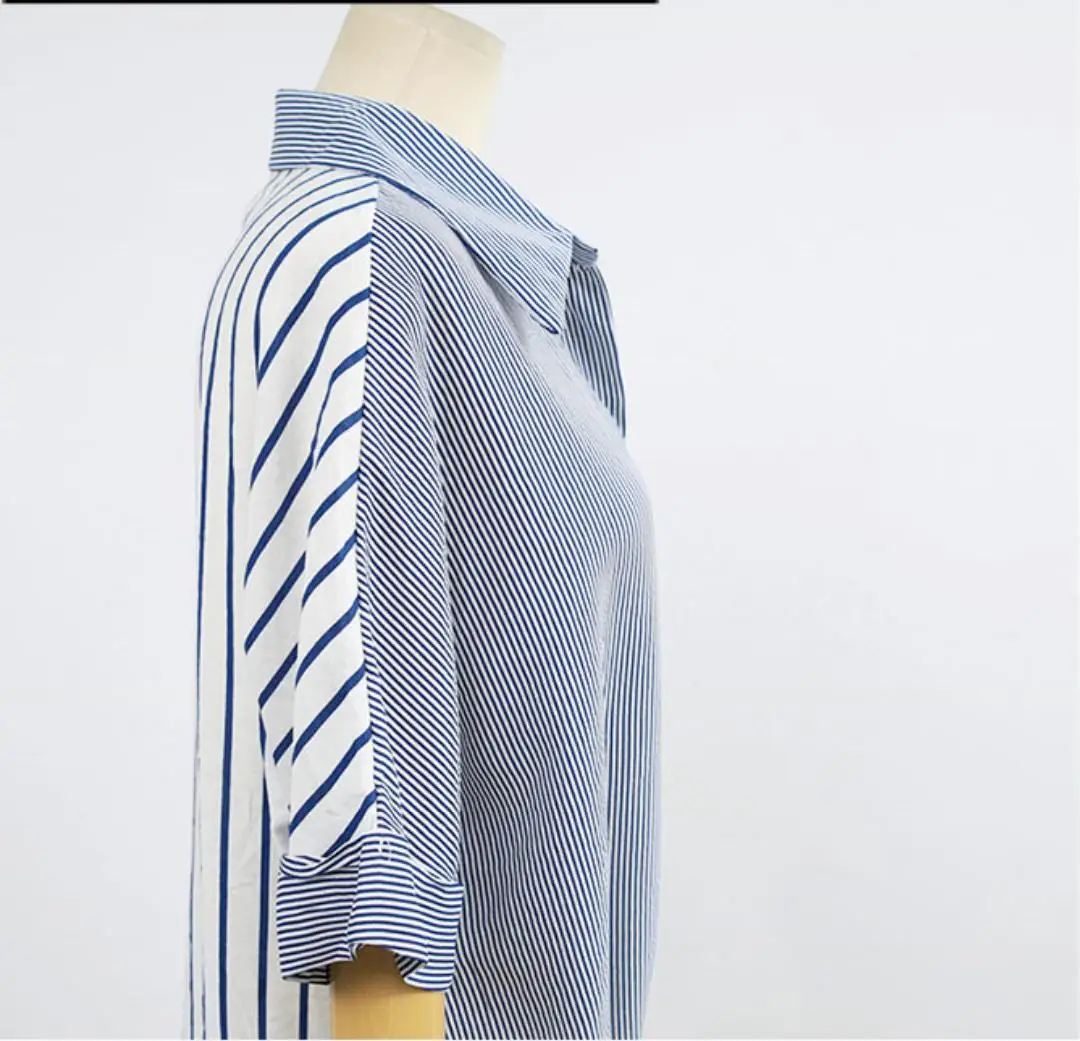 

Hemp L-4XL New Oversize Women Blouses Summer Tops Femme Womens Blouse Maxi Fall Girls Stripe Shirt Short Sleeve Plus Size Blusas