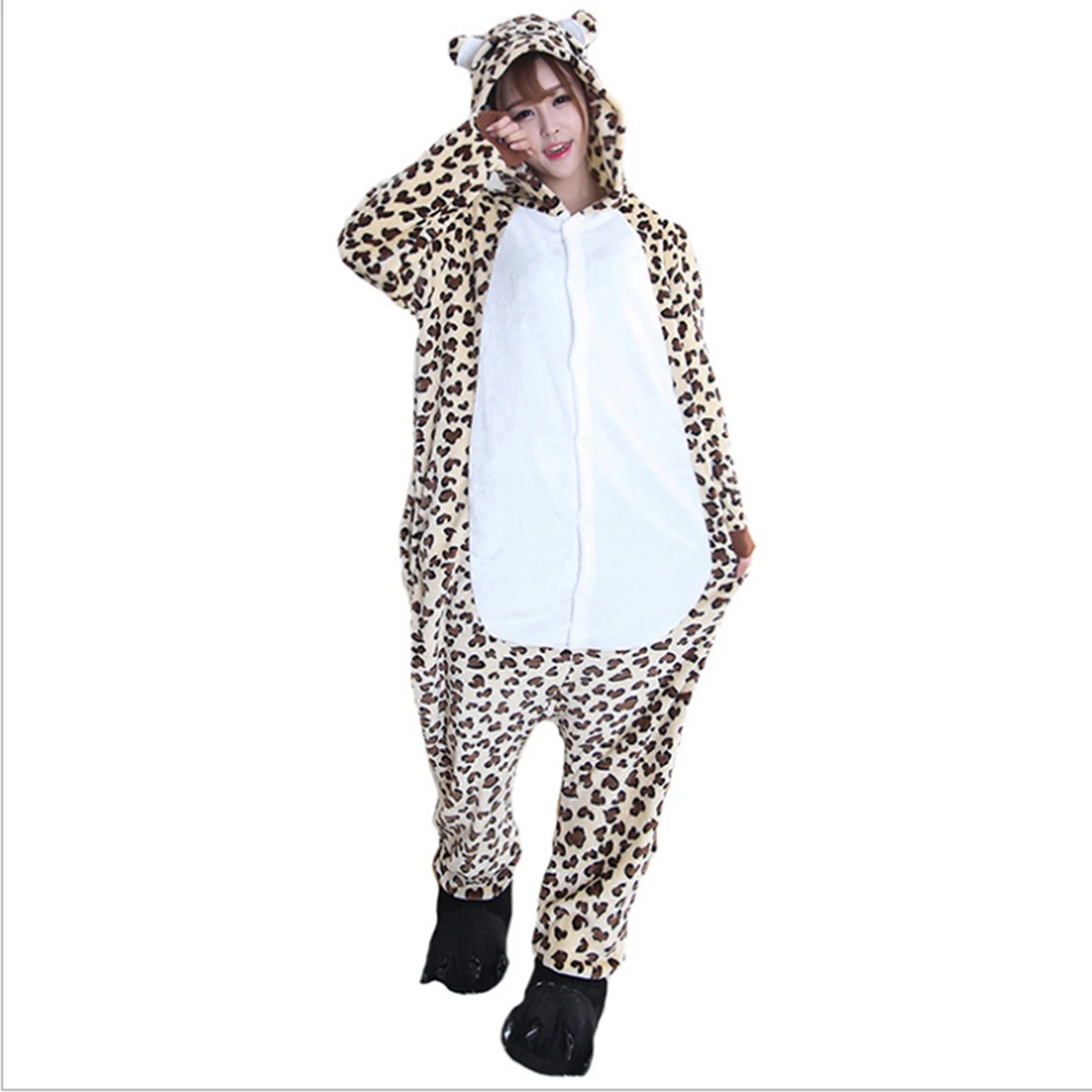 Пижамы с капюшоном и леопардовым принтом для косплея домашняя одежда теплая сна