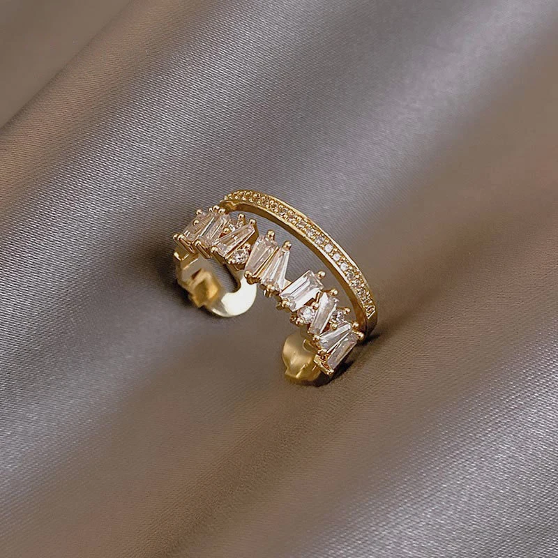 

Luxury Zircon Gold Double Student Opening Rings for Woman 2021 Fashion Gothic Finger Jewelry Wedding Party Girl's Sexy Ring