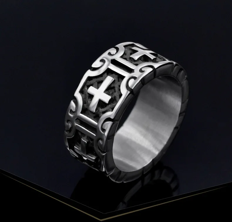 

Megin D Stainless Steel Titanium Punk Cross Carved Vintage Boho Hip Hop Rings for Men Couple Friends Gift Fashion Jewelry Bague