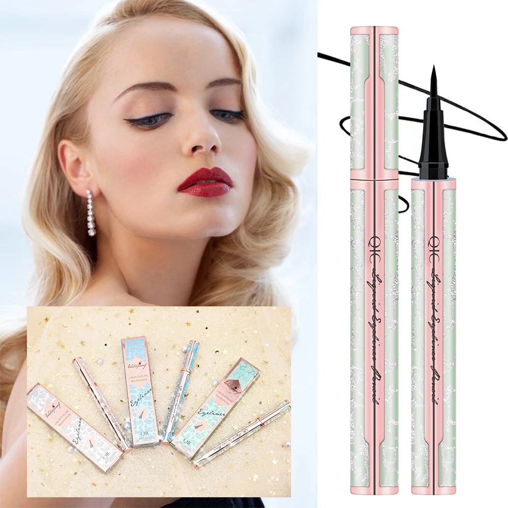 

1Pc QIC Quick-dry Starry Brighten Eyes Waterproof Not Blooming Liquid Eyeliner Lasting Smooth Black Eyeliner Pencil T0091