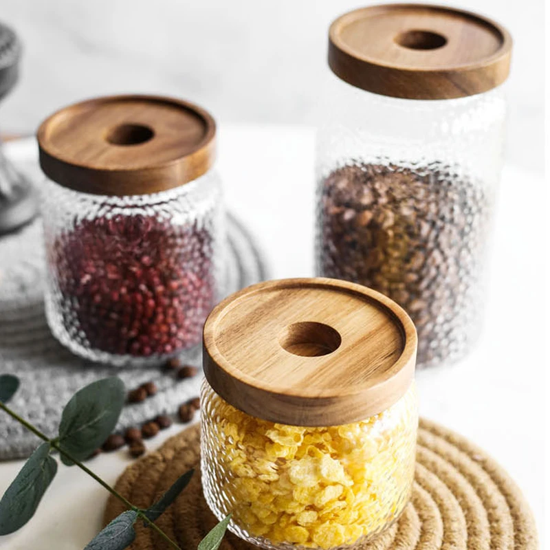 Бамбуковая крышка стеклянные банки Кухонный Контейнер для хранения