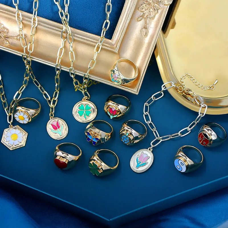 JJFOUCS новые маленькие эмалевые кольца с маргариткой тюльпаном золотистые