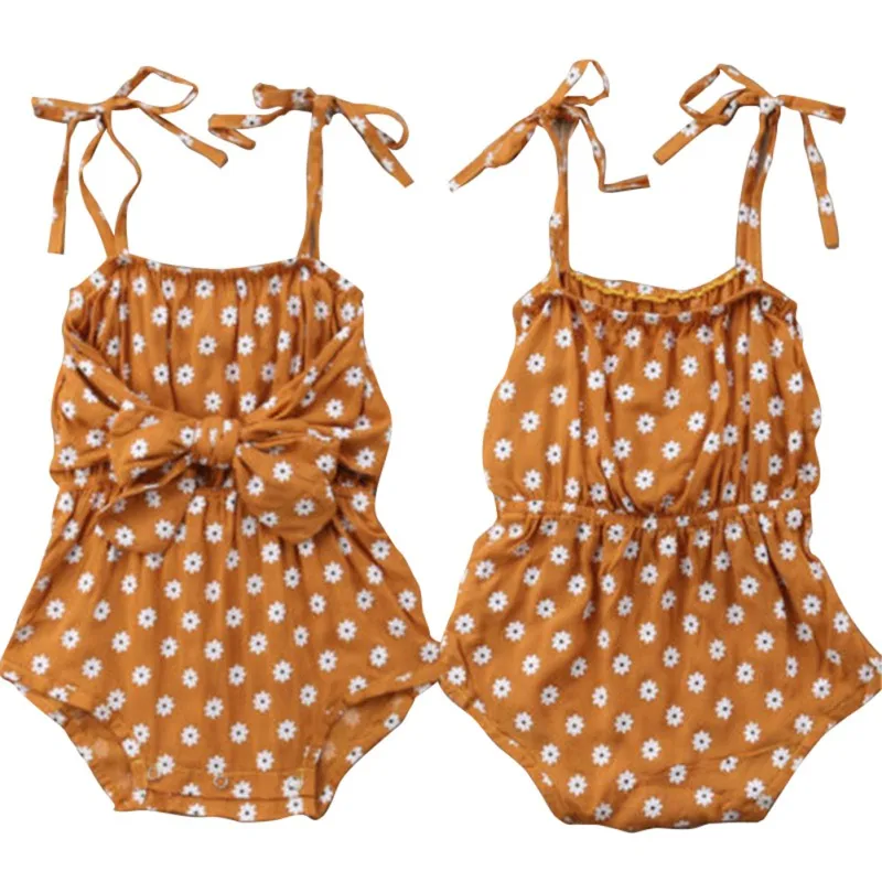 Летний хлопковый комбинезон с цветочным принтом для маленьких девочек на
