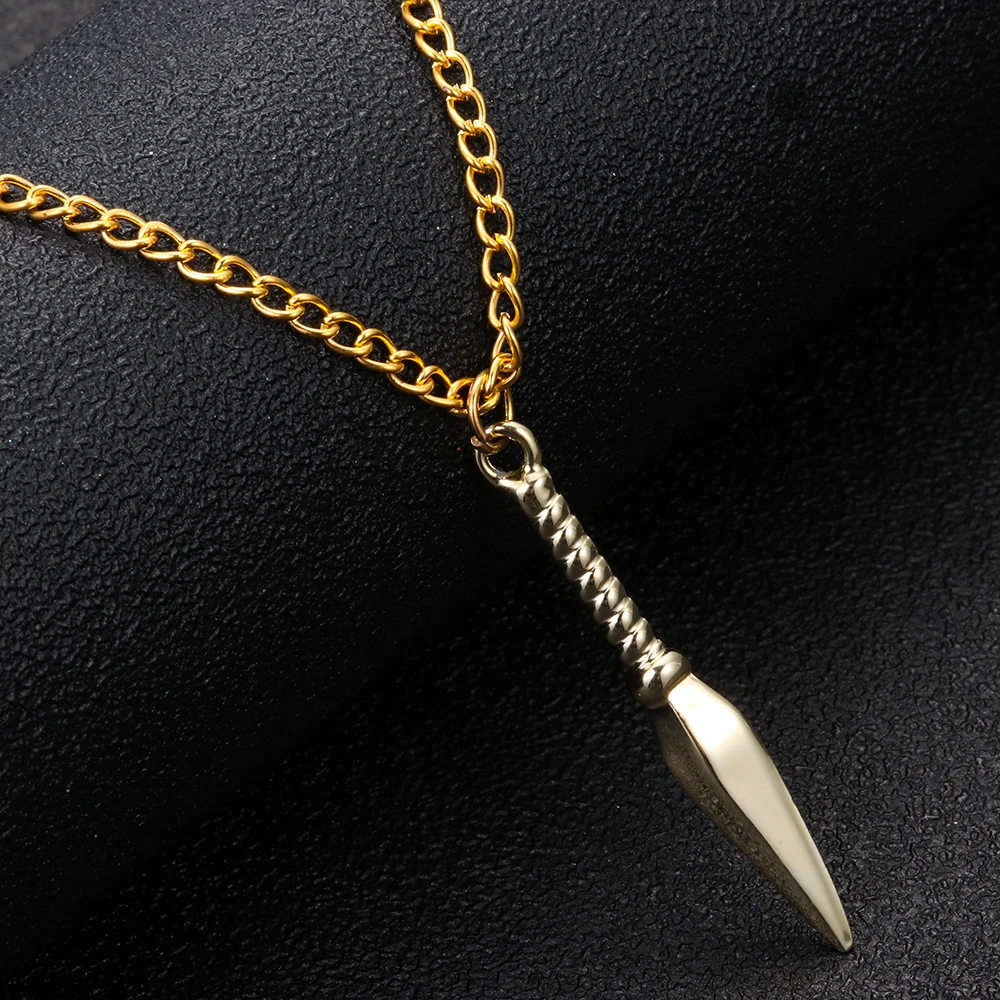 Винтажное ожерелье с подвеской в виде копья серебряное золотистое черное модное