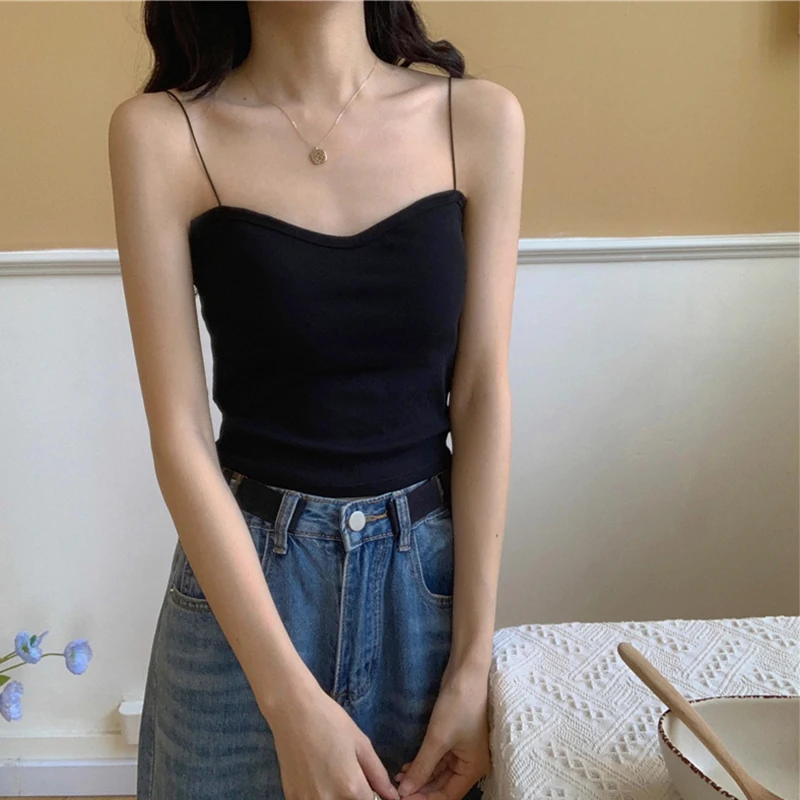 

Fashion Summer New Tank Tops Women Simple Solid Casual Basic Camis Top Female Cotton Short Stretch Halter Sleeveless Tops Femme