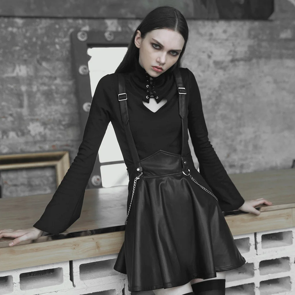 Женская короткая юбка в стиле панк-рейва из искусственной кожи с металлической