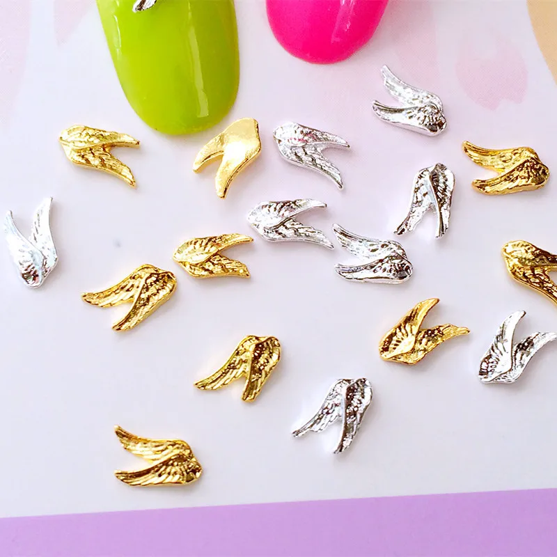 

100 Silver Gold Wing Charm 3D Nail Art Decorations Nails Accessories