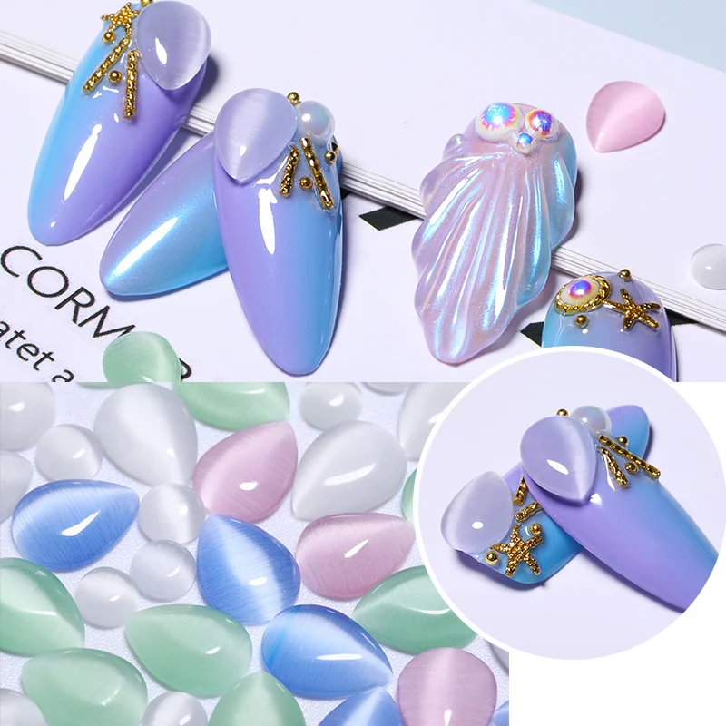 10 шт./пакет 3D камни кошачий глаз смешанные размеры капельки воды дизайн ногтей