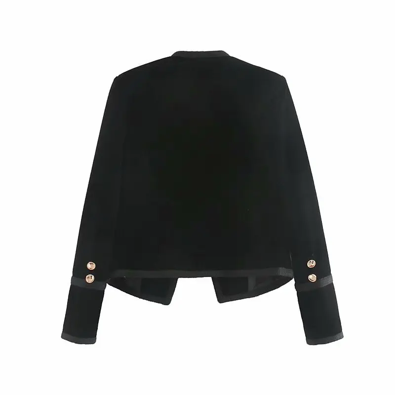 

Vintage Black Velvet Short Jacket Double Breasted Slim Jacket 2019 Autumn European Gothic Coat Streetwear