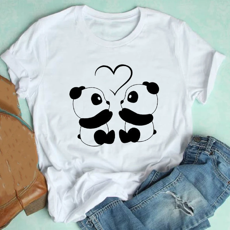 

Women Short Sleeve Cartoon Panda Fashion Trend Casual Mujer Camisetas Clothes Print Tshirt Female Tee Top Graphic T-shirt