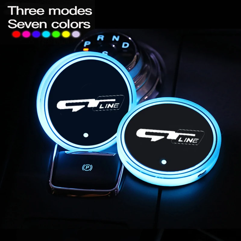 

Luminous Car Led Cup Coaster Non-slip Mat Automobile Atmosphere Light For Kia Peugeot GT Line Accessories 2Pcs