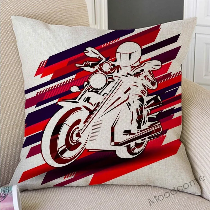 Чехол для подушки в скандинавском стиле с изображением мотоцикла гоночного