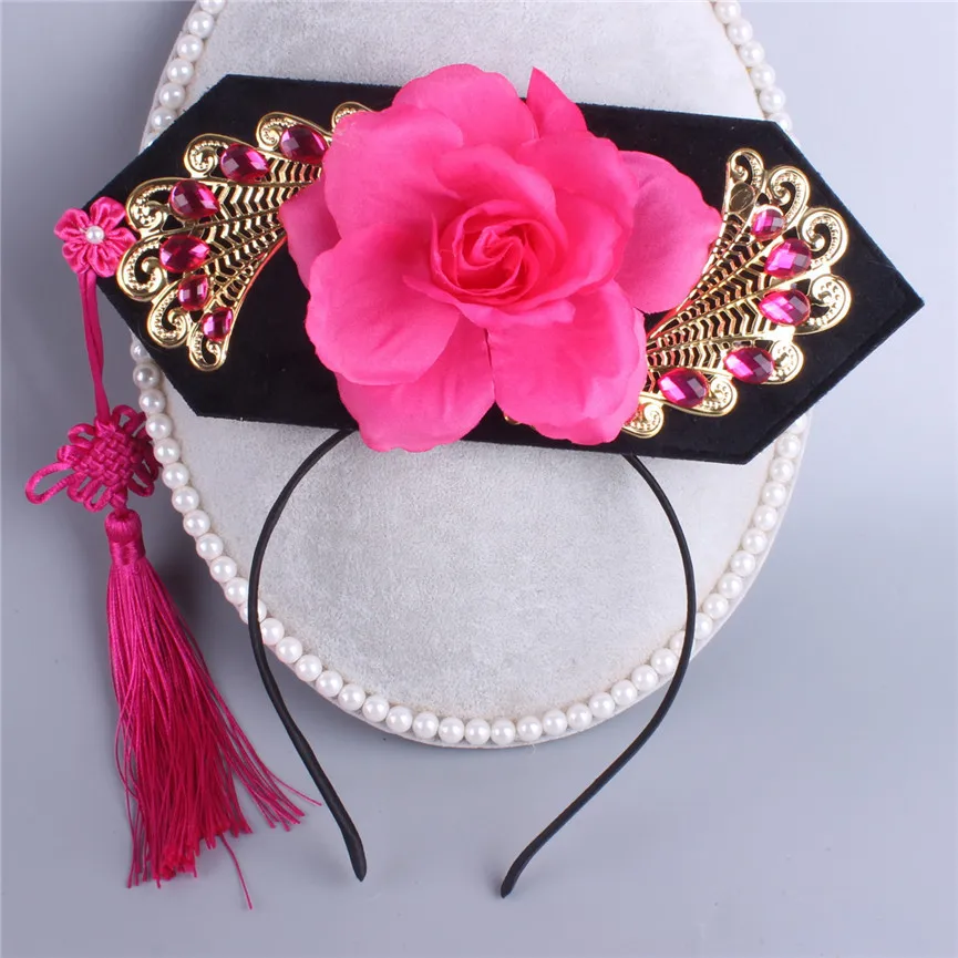 

Child Girl Cosplay Flower Head Tassels Headwear China National Ancient Costume Hairbands Perform Party Flag Hair Clip Hairpin