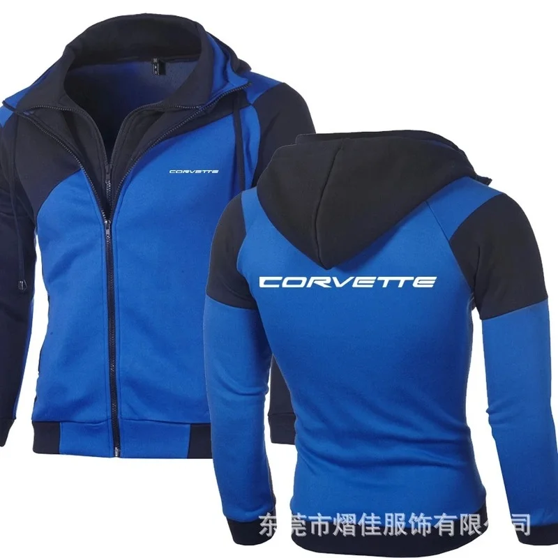 

Spring Autumn Men's Fashion for Corvette Casual Sweatshirt Sportswear Casual Jacket Coat Hip Hop Double Zipper Cotton Hoodie M