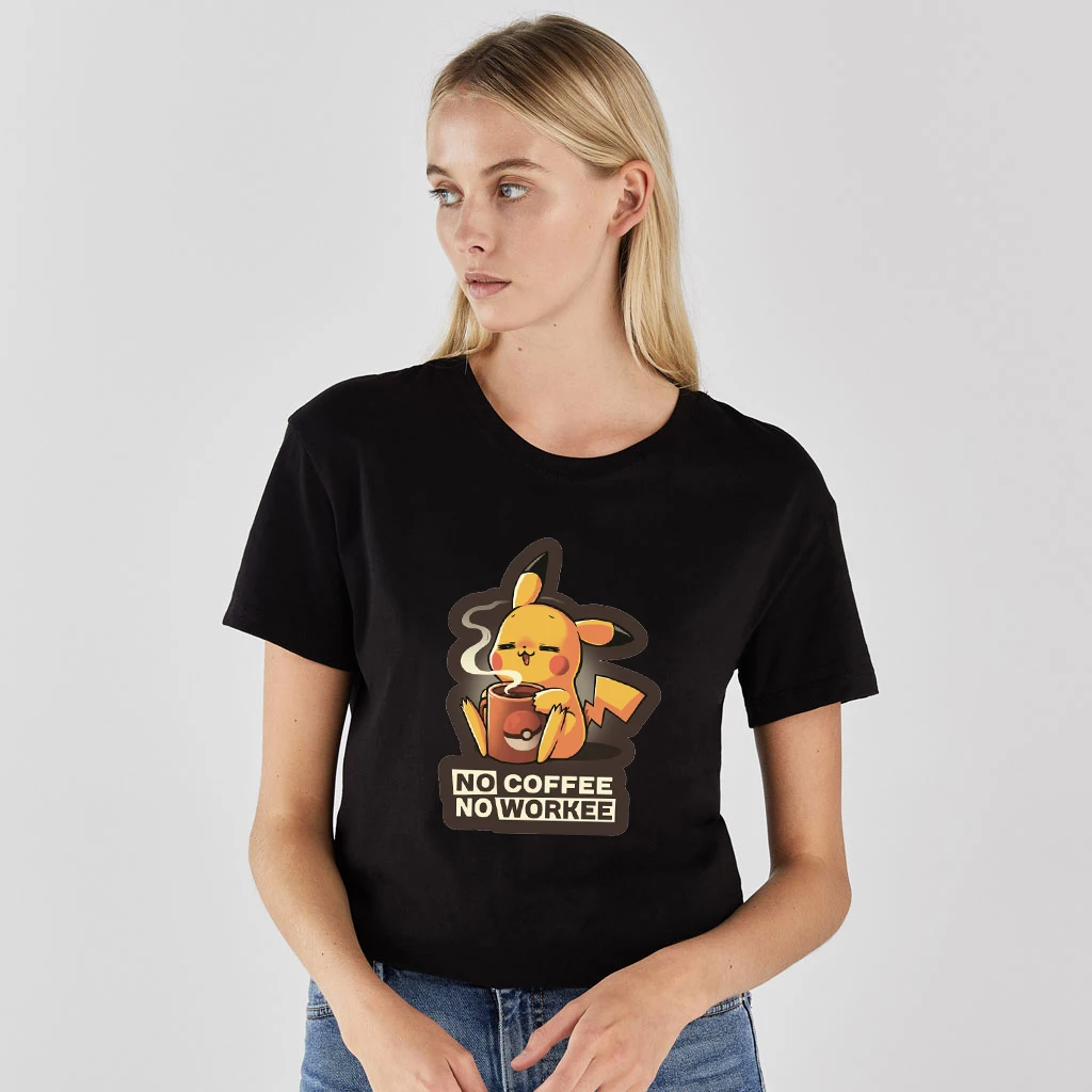 Camisetas Hombre 6 Kawaii Pika/женская футболка с рисунком NO COFFEE NO WORKEE, лето, свободная футболка с рисунком, топ с короткими рукавами, плотно прилегающий Мягкий Топ для девочек - Цвет: Camisetas Hombre 6
