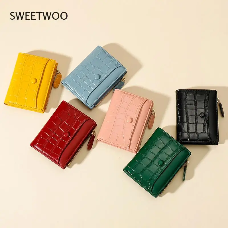 

New Fashion Small Wallet Female Zipper Coin Pocket Card Holder Women Wallets Stone Pu Leather Brand Designer Ladies Purse Girls