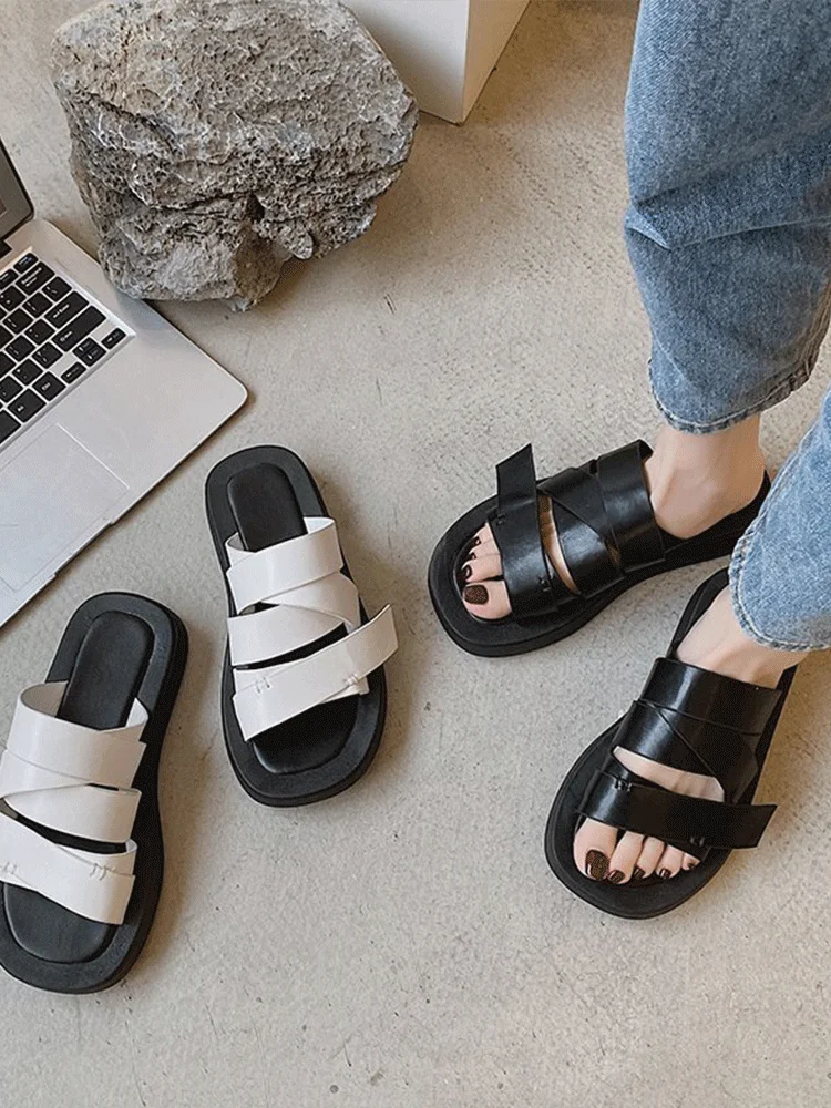 

ZOELEA Woman Sandals Shoes 2021 New Fashion Sandals Summer Slip On 3cm Heel Shoes For Woman Basic Slipper Black 35-40