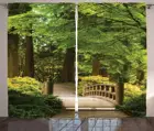 Японские шторы, деревянный мост через пруд, сад, спокойствие, тени, деревья, спокойствие, природа, гостиная, спальня, 2 панели, набор