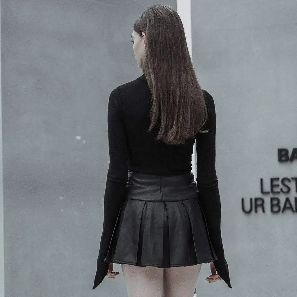 Панк рейв Женская готика водолазка тонкий облегающий нерегулярные Kitted Топы OPM