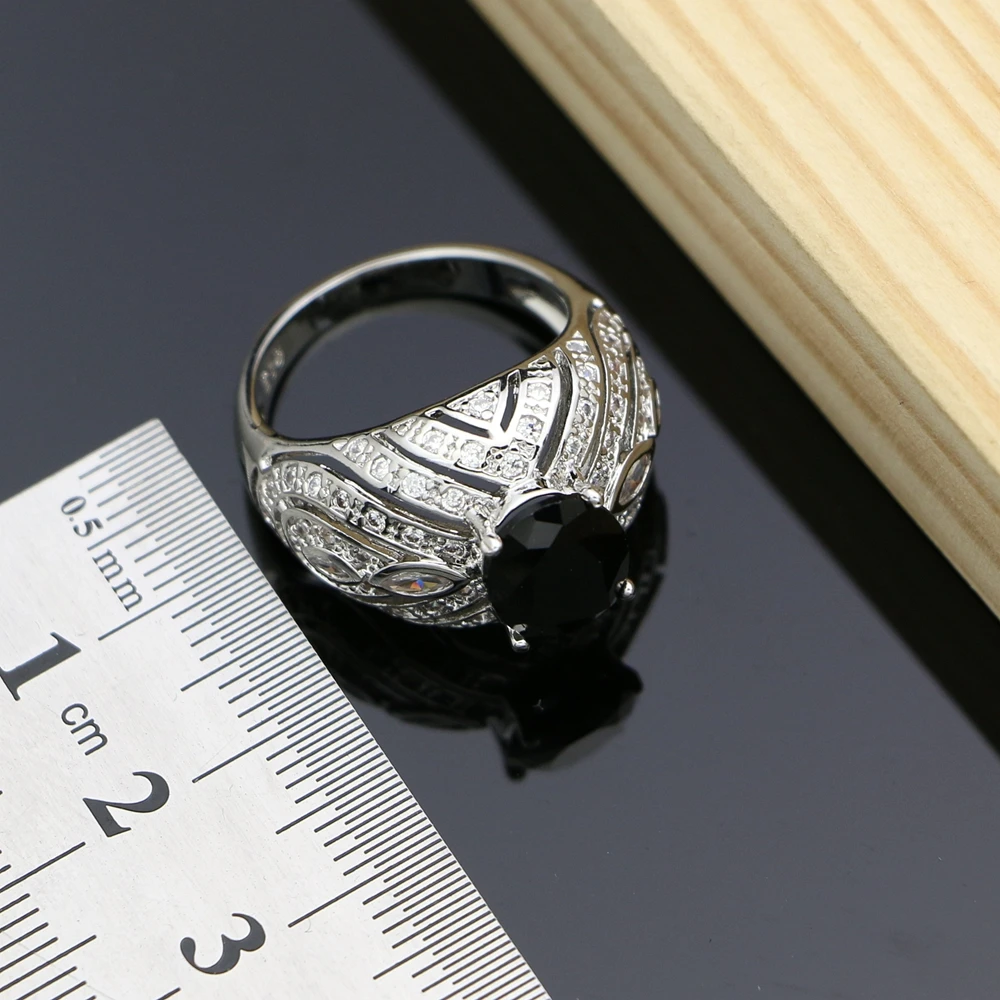 Серебряные ювелирные изделия для невесты набор украшений с черным кристаллом