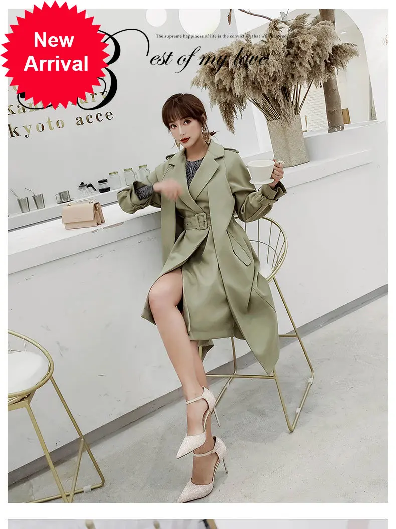 

green windbreaker Women's Mid-length 2020 Spring and Autumn popular new Korean style slim fit fashion casual coat