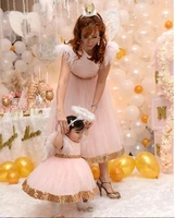 pink tulle gold sequins baby girls birthday dress mother daughter matching clothes kids clothes for party