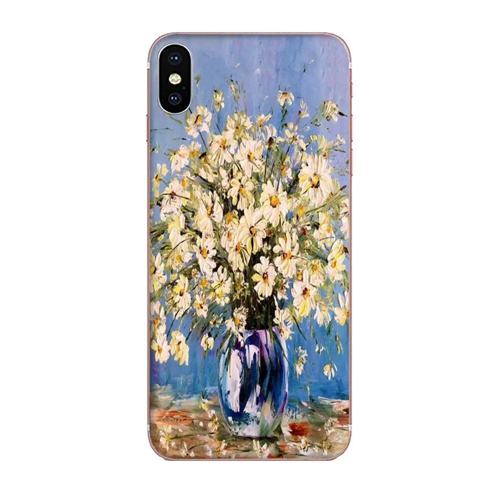 Для HTC Desire 530 626 628 630 816 820 830 One A9 M7 M8 M9 M10 E9 U11 U12 Life Plus картина маслом маргаритки цветы |