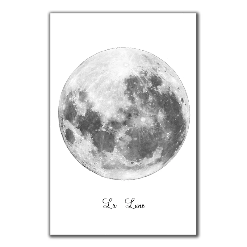 Минималистичная полнофазная Печать на холсте черно-белый постер La Luna настенные