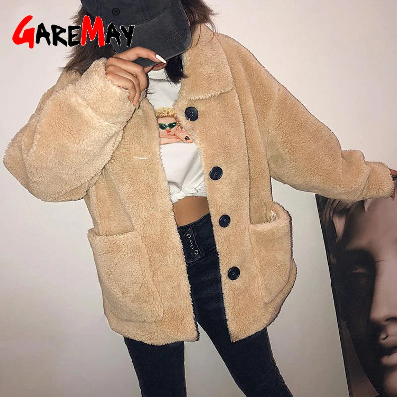 Новинка пальто большого размера Женское шерстяное с лацканами и карманами