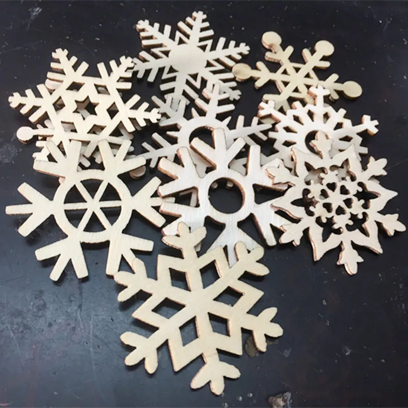 

10pcs 51mm Wood Snowflakes Shaped Hanging Embellishments Ornaments, Craft Star Heart Shape Slices Wood Xmas Decorations